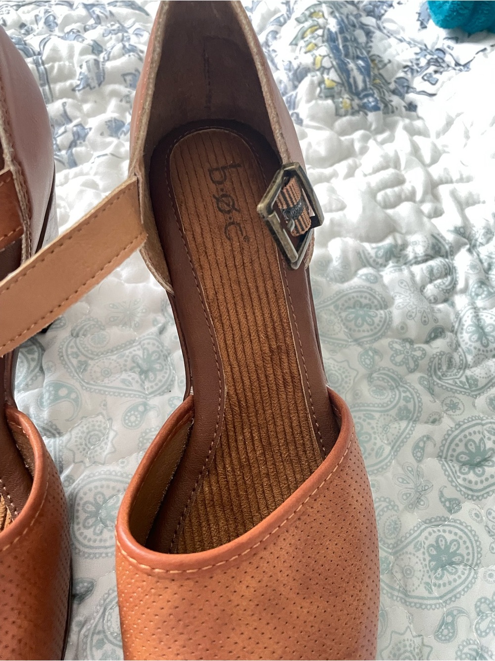 boc Brown Perforated Platform Mary Jane Heels with Cross Strap - Picture 2 of 7